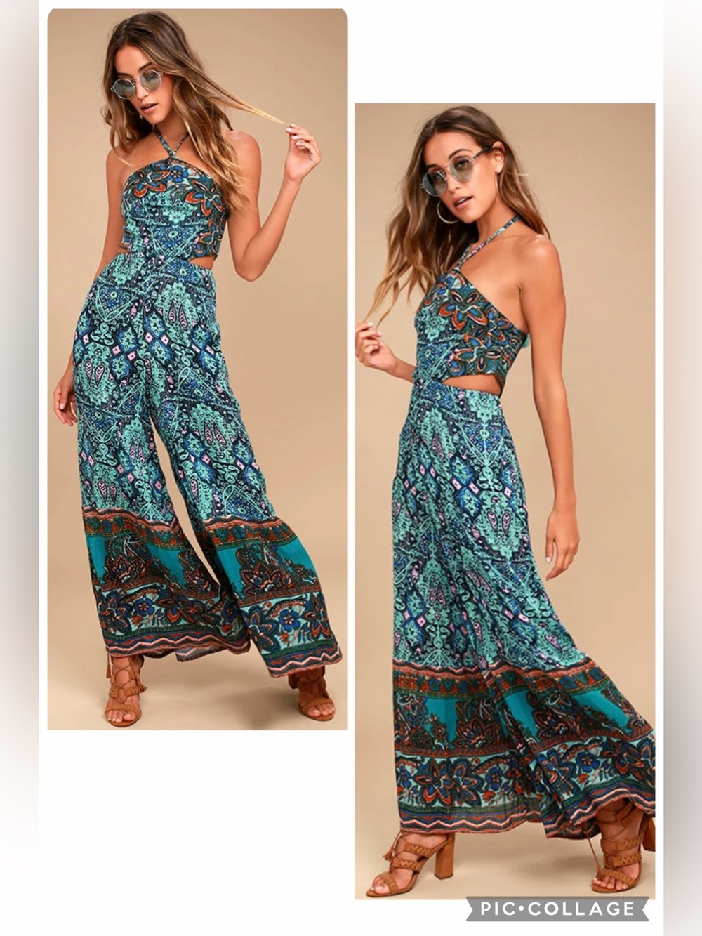 NWT Free People “Maribelle” Navy Blue Print Jumpsuit